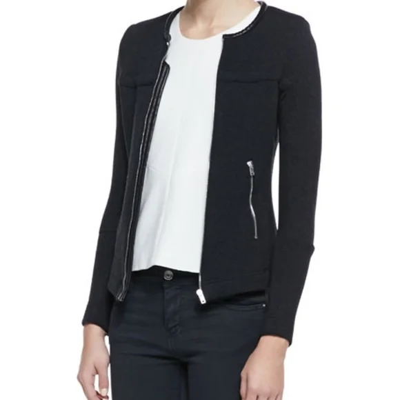 Iro Clever Wool and Lambskin Leather Jacket Charcoal Grey and Black Zip-Up 38/6 - Picture 5 of 13